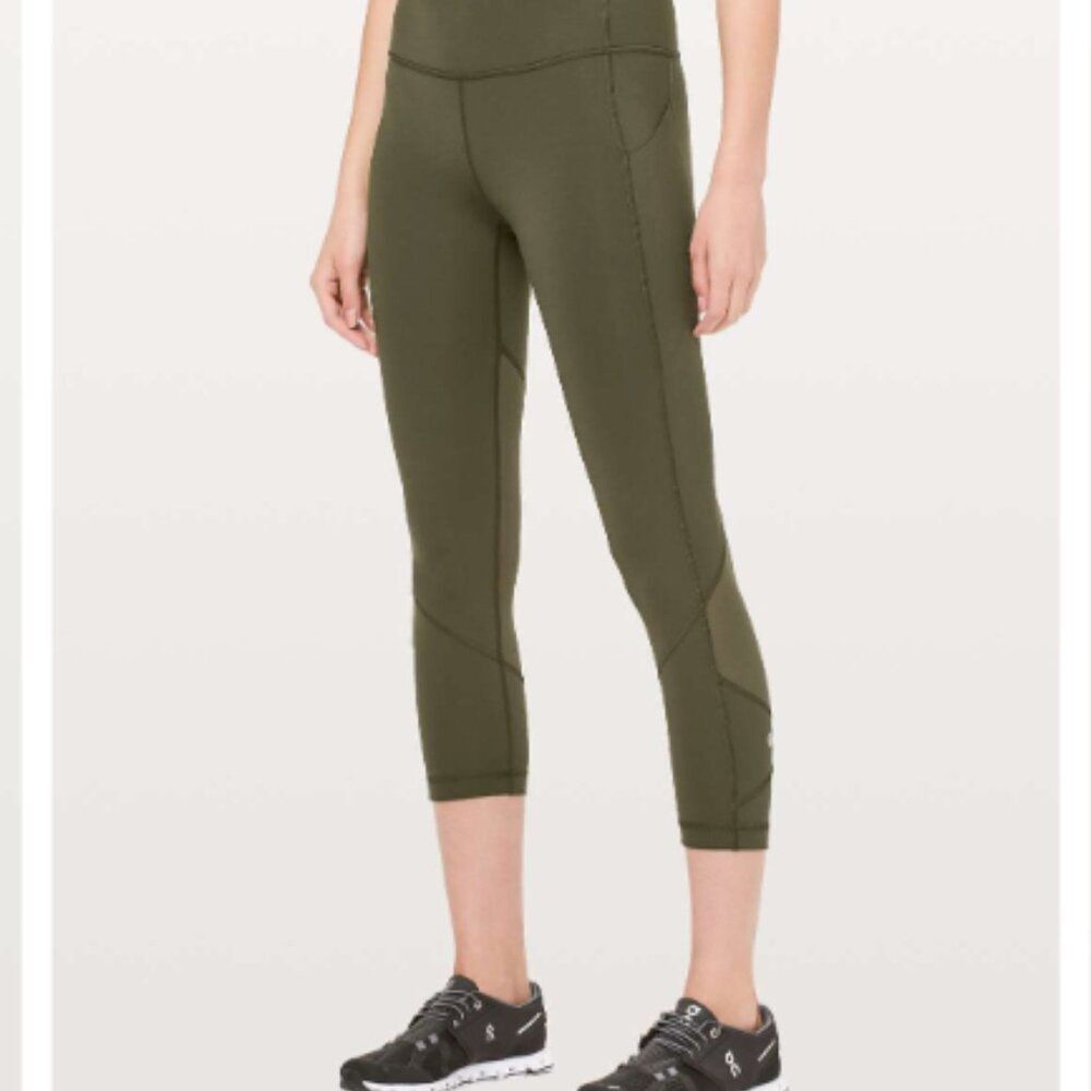 Lululemon Pace Rival Crop Full On Luxtreme Mesh 22" Leggings Size 2 Dark Olive